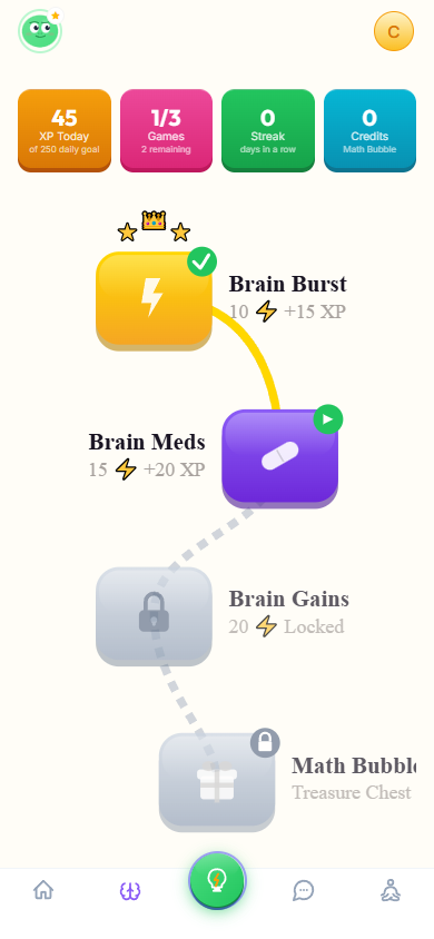 Brain training games path with 4 games
